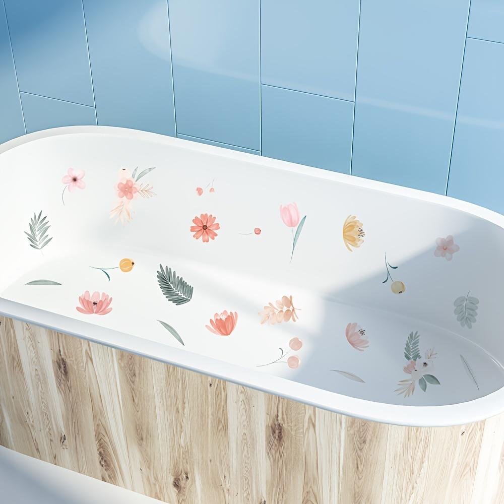 6pcs/Set, Non-Slip Bathtub Stickers, Fresh Floral And Botanical Patterns, Bathroom Stickers, Waterproof Frosted Plastic Tub Decals
