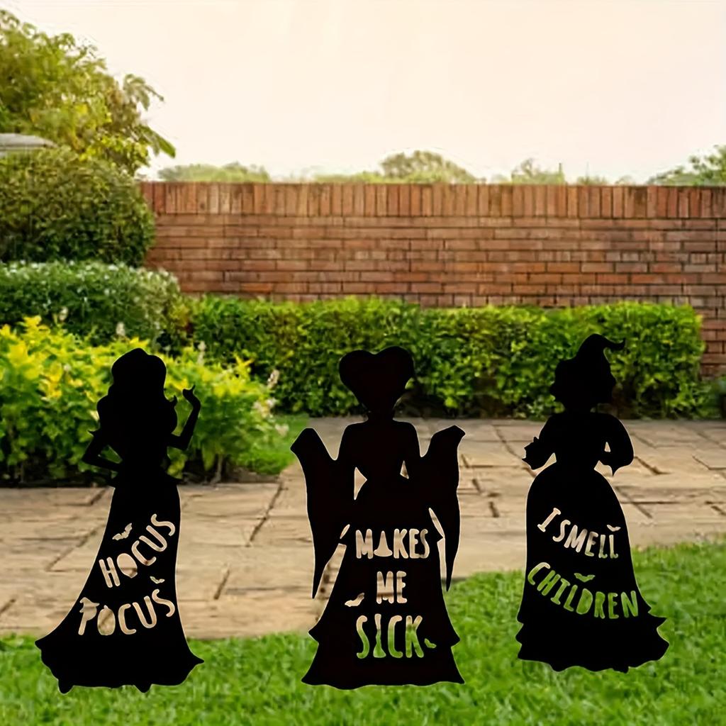 1pc Halloween Witch Iron Silhouette Patio Sign with Stake Outdoor Lawn Decoration Halloween Party Supplies