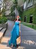 Sanya island beautiful beach dress summer blue neck halter dress femininity thin seaside vacation