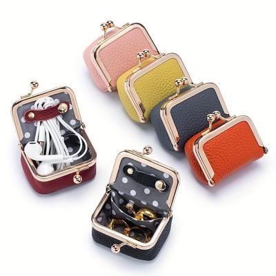 Mini Portamonete Vintage in Vera Pelle con Chiusura a Scatto-Organizzatore Compatto per Gioielli e Accessori da Donna, Elegante Design Blu con Chiusura Dorata