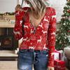 Women's Casual Pullover U-neck Zipper Printed Sweater Christmas Long Sleeve T-shirt