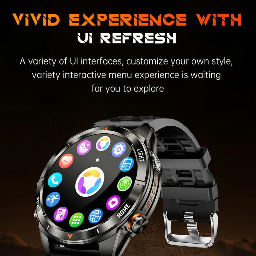 KT80 1,46 Zoll Outdoor Smartwatch mit Taschenlampe Gesundheitsmonitor Multi-Sport-Modi Armbanduhr