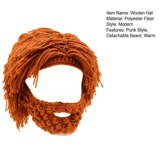 Wollmütze mit abnehmbarem Bart Warm Bequem Punk-Stil Mütze Halloween Weihnachtsfeiern Cosplay Zubehör