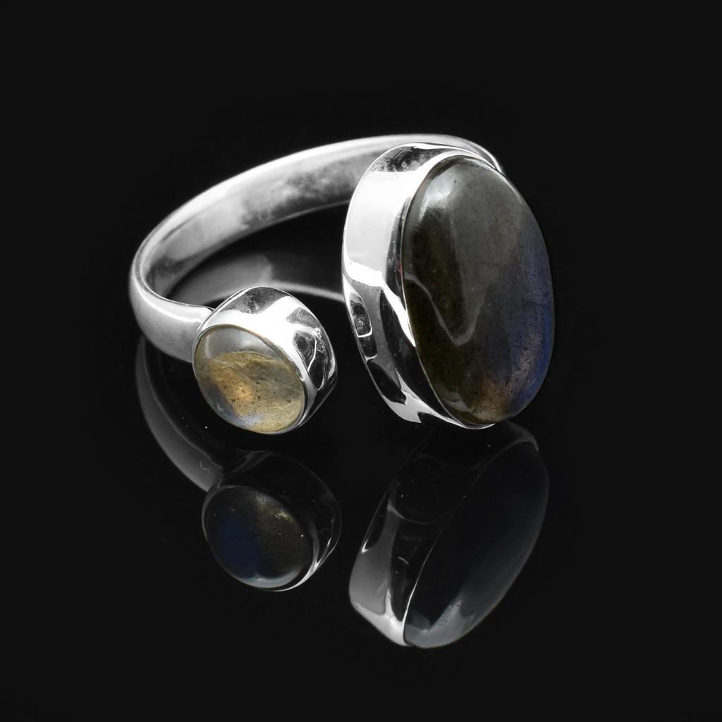 Bague Argent Massif 925 Avec Pierre Labradorite Bleu-vert - Taille 54, Occasion