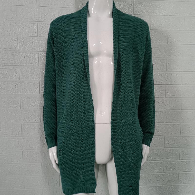 Autumn-Winter Men's Mid-length Loose Knit Cardigan - European & American Muscular Style Sweater