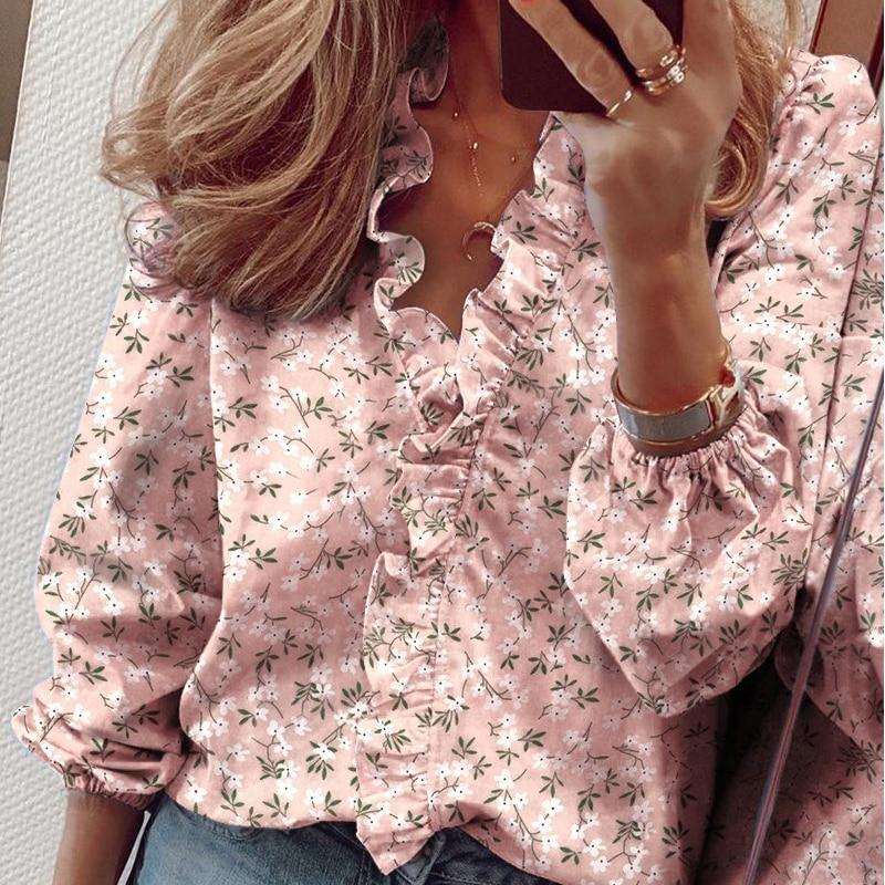 2026 Spring Chiffon Ruffles Women Shirt Plus Size Women Blouses Floral Long Sleeve Loose Female White Shirts Clothing 18246