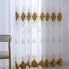 Luxury European Sheer Window Panels, Velvet Trim Embroidery, Transparent Grommet Top Drapes for Living Room