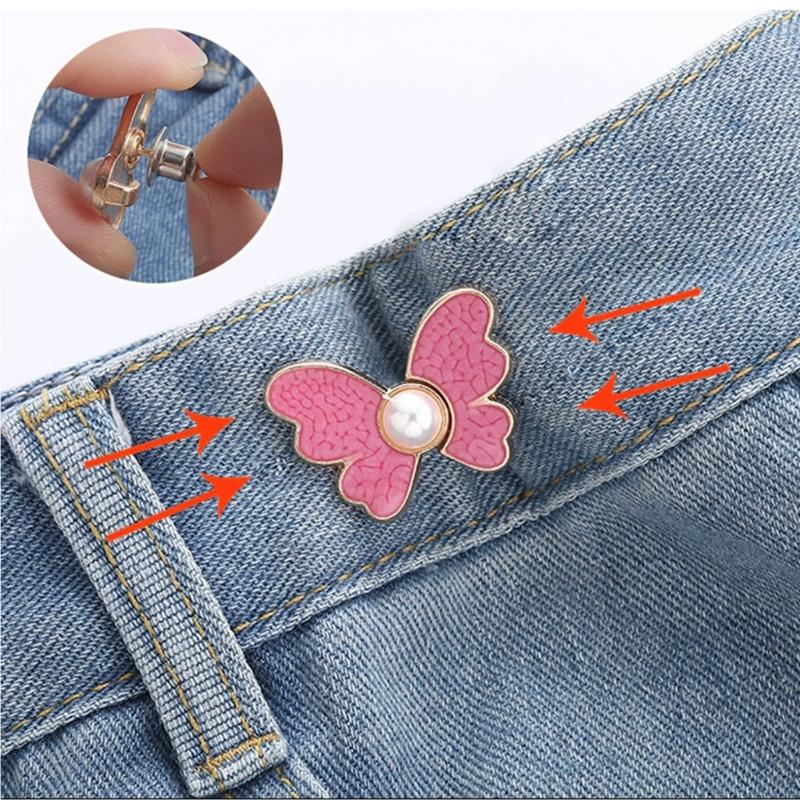 Fashion Butterfly Jean Button Adjustable Waist Buckle Extender Detachable Tighten Attacher Pins Waist Closing Artifact