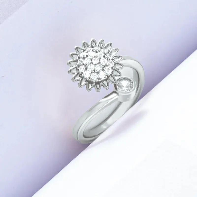 1pcs fashion simple rotating zircon flower opening adjustable ring luxury casual casual unzipping design sense accessories