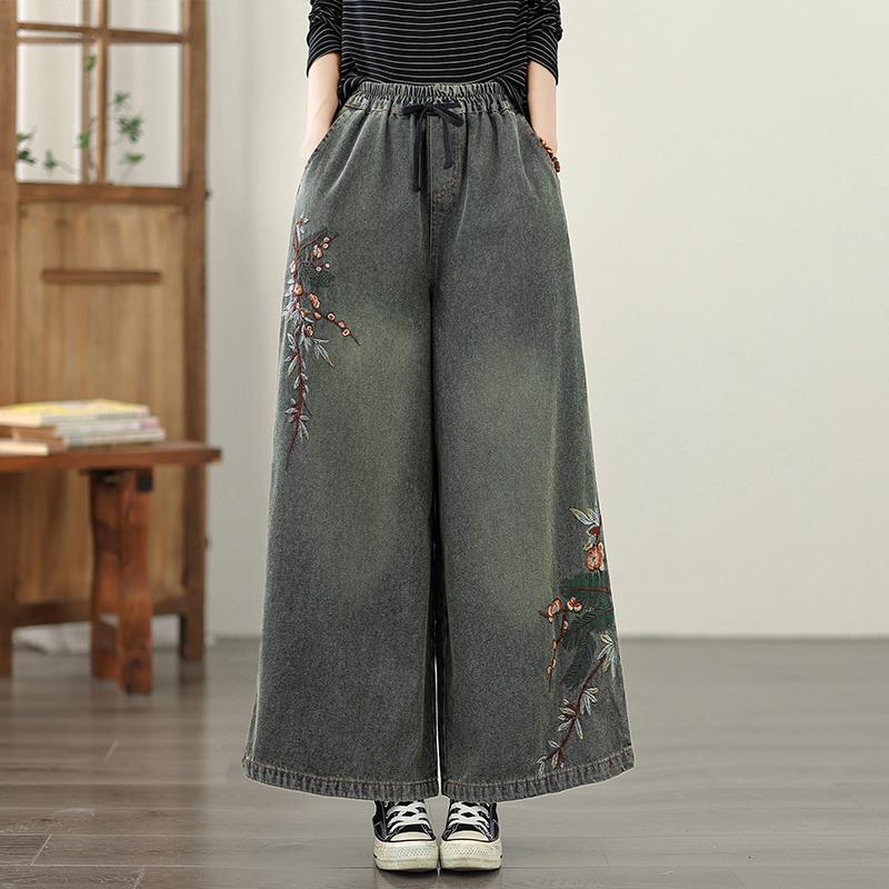 

DIMANAF 2025 Basic Elastic Jeans Harlen Women Loose Denim Embroidery Big Casual Blue Pants One size