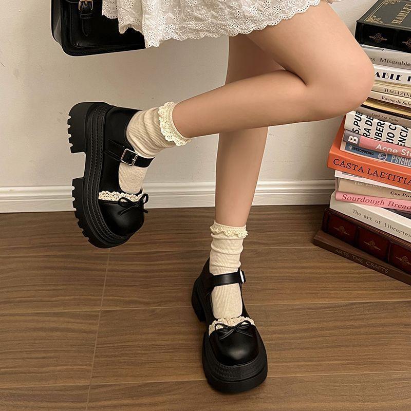 College Style Black Platform Small Leather Shoes Women's 2025 Summer New Japanese with Skirt Bow Mary Jane Single Shoes