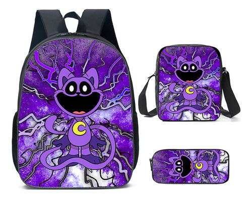 Smiling Critters Cartoon Backpack Shoulder Bag Pencil Case 3-Piece Set, Kids School Bookbag