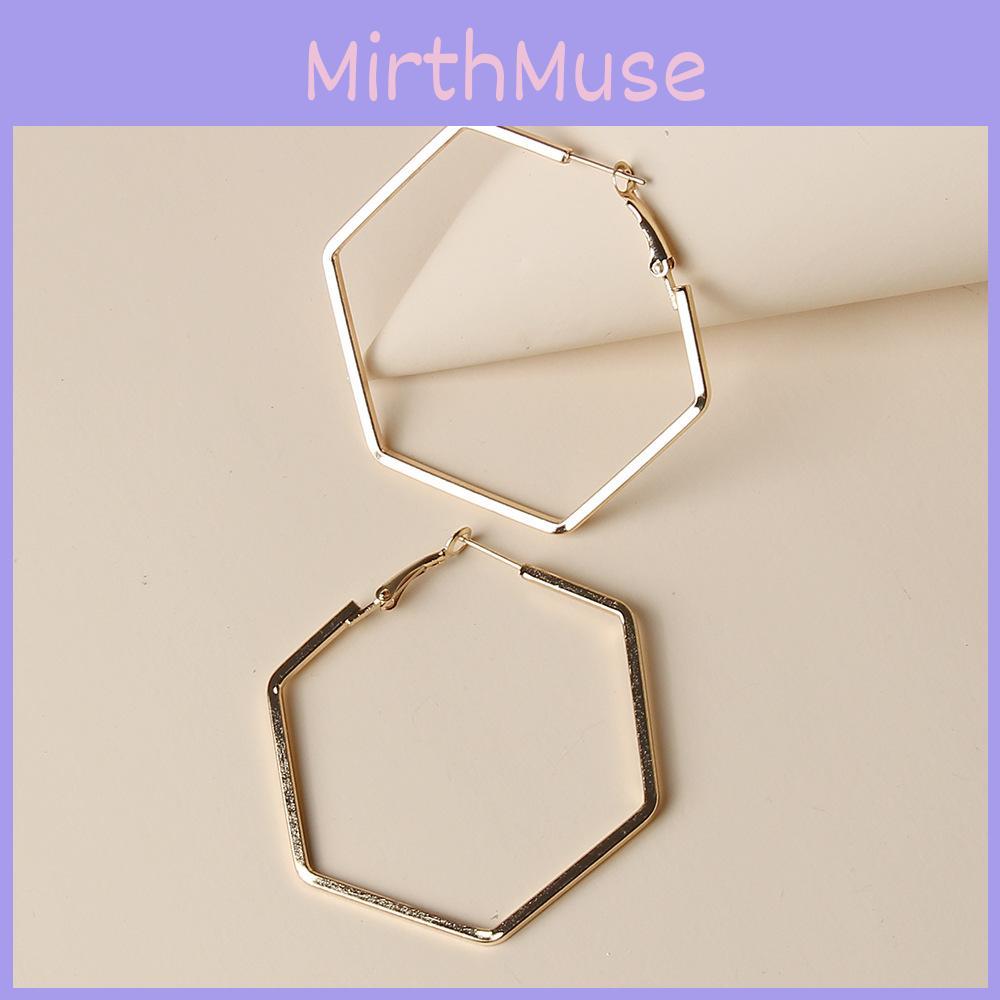 Geometric Hexagon Contemporary Ear Rings With Electroplated Gold For Women
