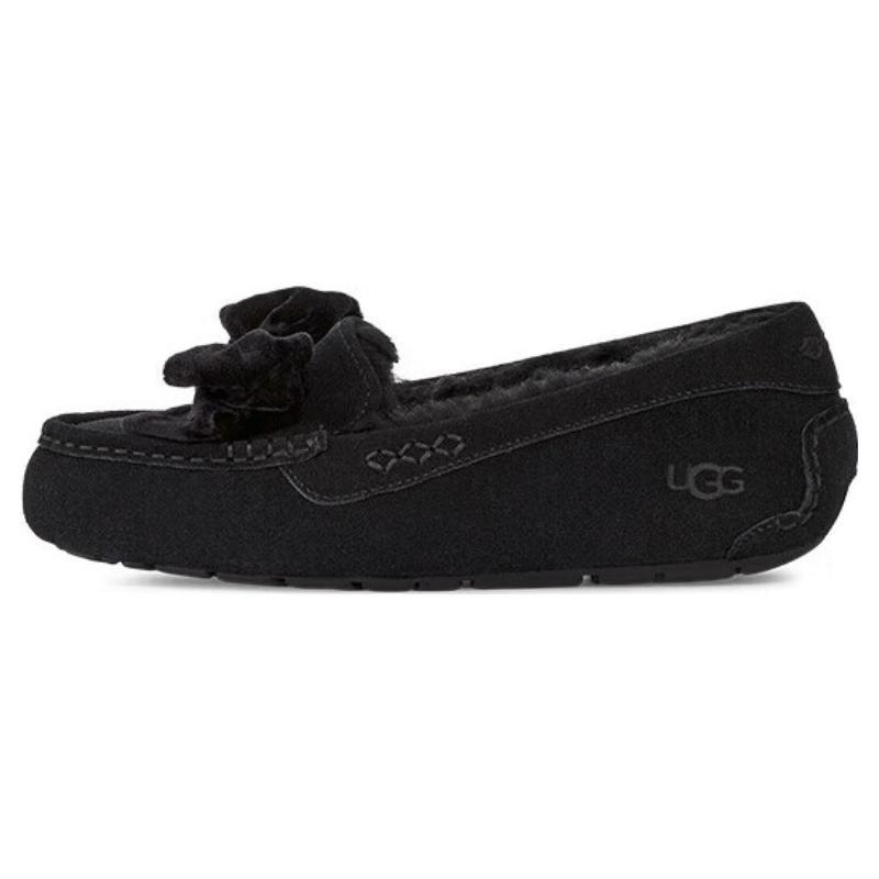 UGG Leisure Fluff Bow Mini Loafers 'Tan Velvet Black' Women's 1138650