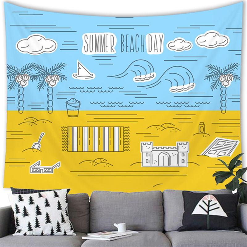 Summer Beach Tapestry Wall Hanging Cartoon Summer Beach  Party Home Bedroom Living Room Aestheticism Decor Background Tapestry