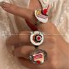 Fashion Hip Hop Design Cake Ring Cherry Chocolate Fruit Cake Afternoon Tea Ring Birthday Gift Accessories Cute Food Rings Girl