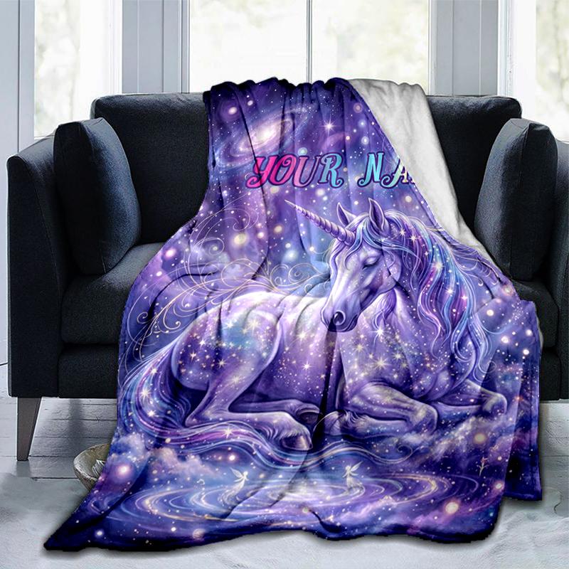1PC Custom Name Unicorn Dreams Space blanket versatile,all-season throw suitable for the living room,bedroom,camping,travel,and gift
