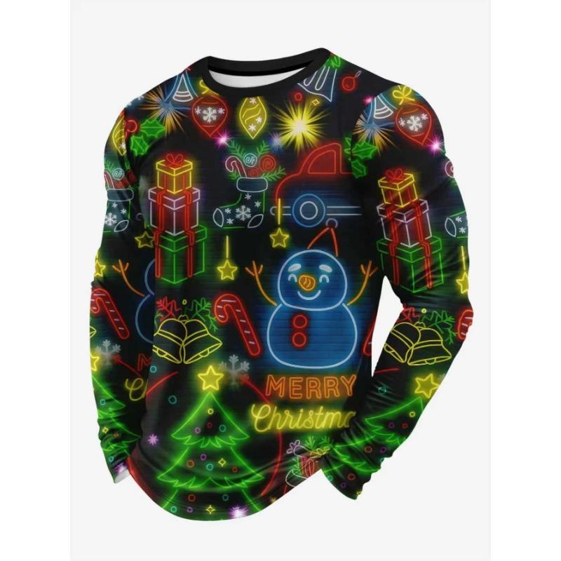 Men's casual sports long-sleeved T-shirt, Christmas clothing 3D printing, comfortable and breathable