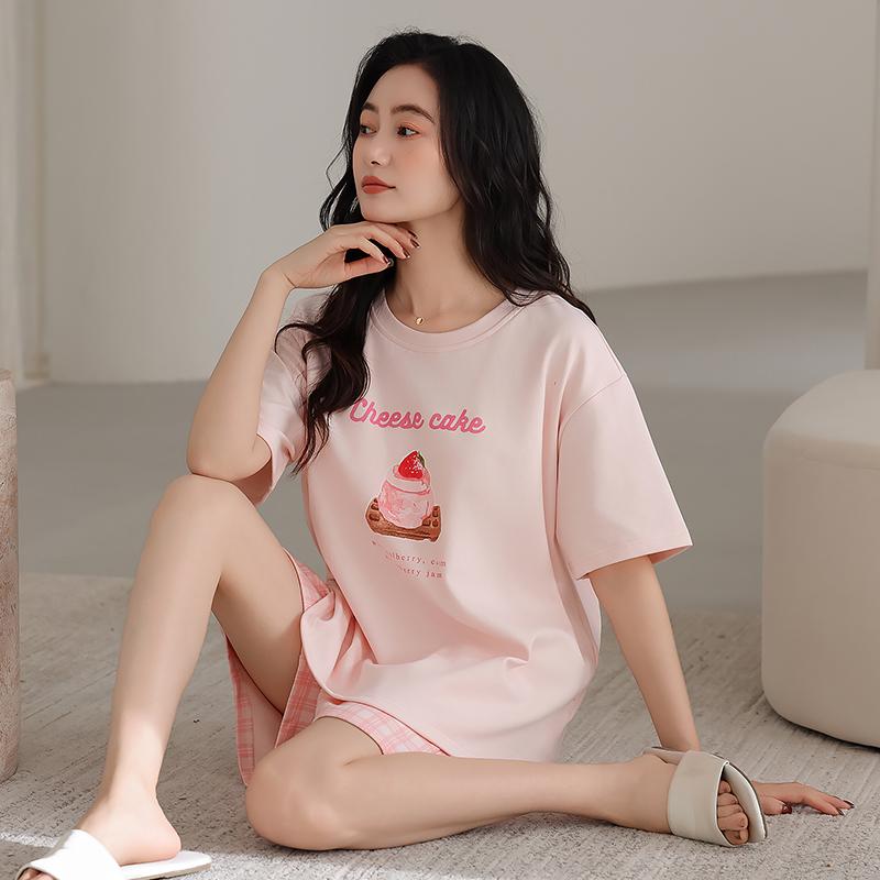 Flower Blossom Liying Summer Short sleeved Shorts with Chest Mat Women's Pajama Set HK