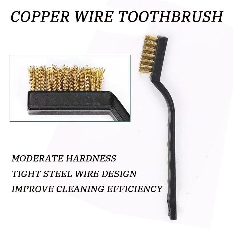 Heavy Duty Mini Industrial Toothbrush Style Wire Brush – Copper and Stainless Steel Bristles for Tough Cleaning Tasks