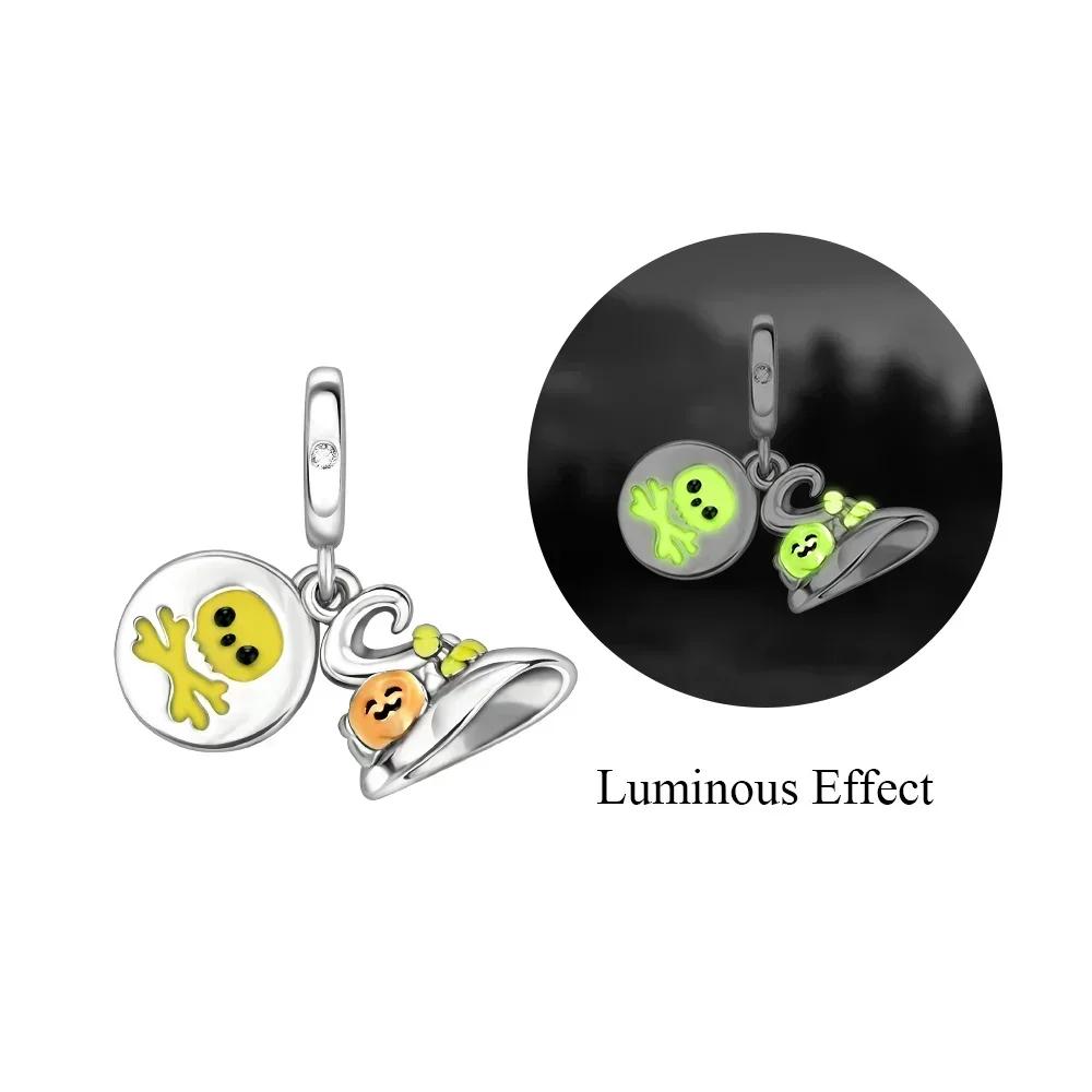 Halloween Copper Skull Charm Luminous Pumpkin Ghost Clown Bead Pendant Ring Necklace Bracelet Diy Jewelry Gift