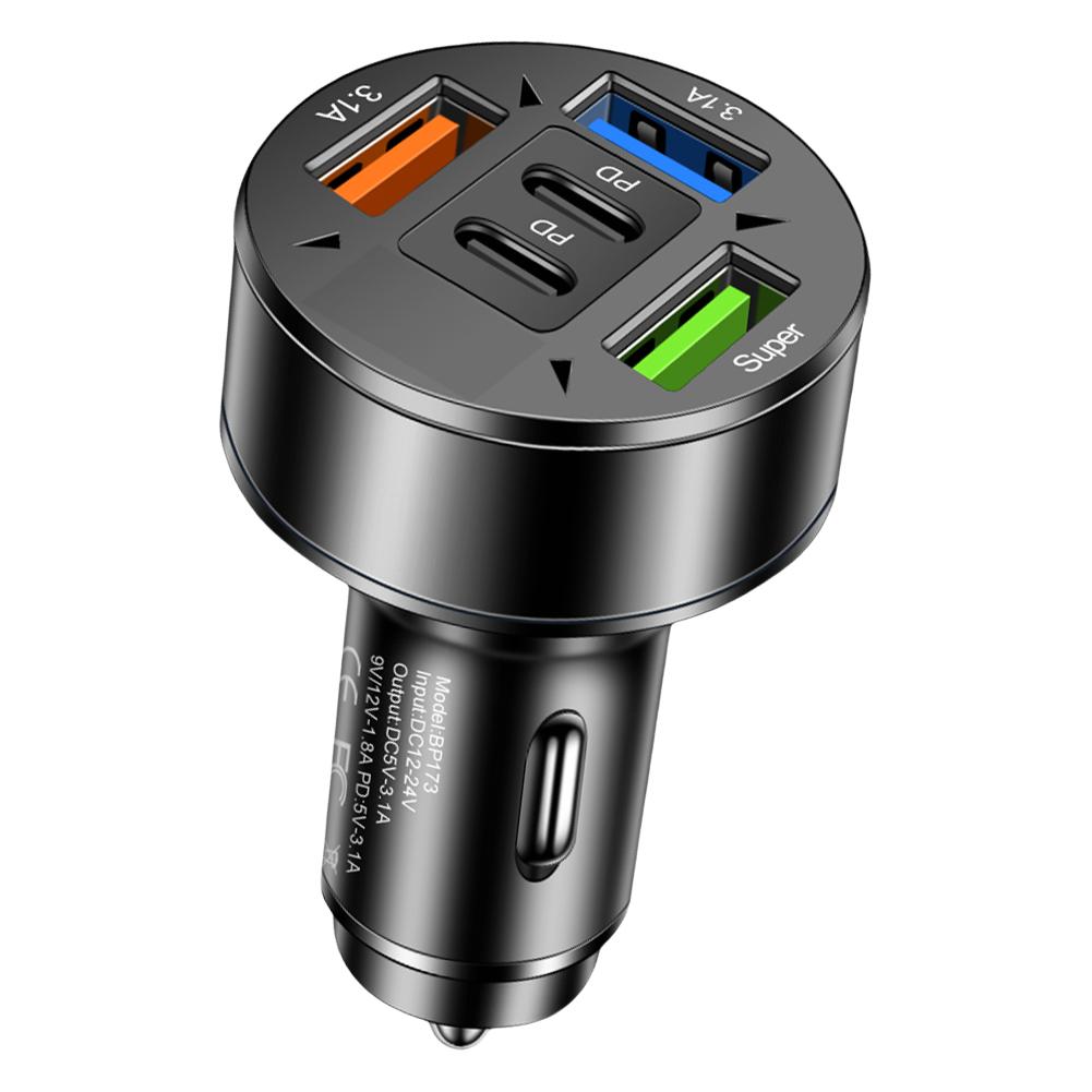 100W 5 Ports Car Charger with Voltage QC3.0 Super Fast Charger 12V-24V Cigarette Lighter Car Phone Charger for Phone Tablet