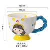 Hand Painted Relief Ceramic Breakfast Cup Large Capacity Oat Cup Cute Girl Water Cup High Value Milk Cup Coffee Cup