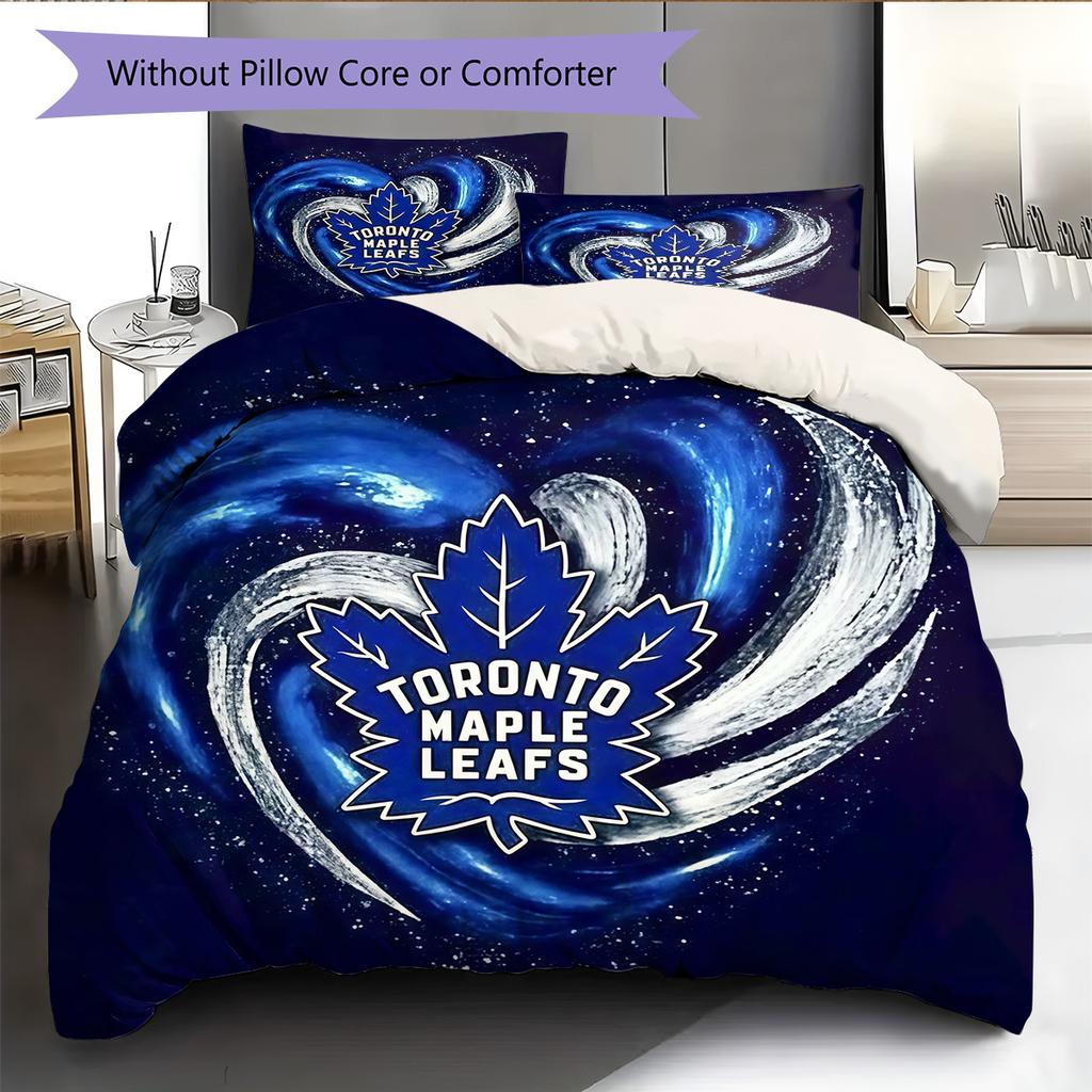 Toronto Maple Leafs2 Pattern Bedding Quilt Set Home Decoration Gift (1 * Duvet Cover + 2 * Pillowcase Without Core)