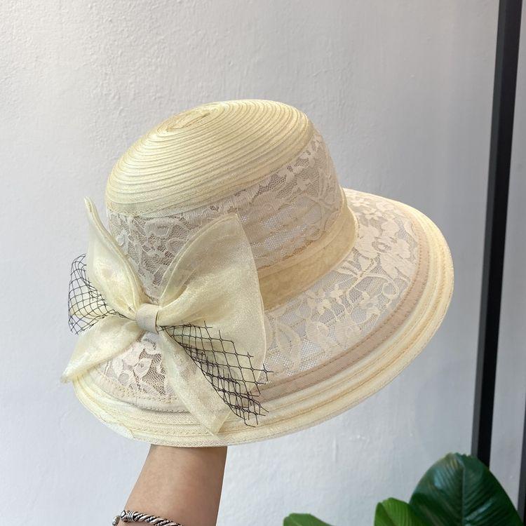 

Элегантная кружевная шляпа-ведро в стиле французской Хепберн для женщин, для путешествий, отпуска, для защиты от солнца, модная шляпа-тазик ONE SIZE