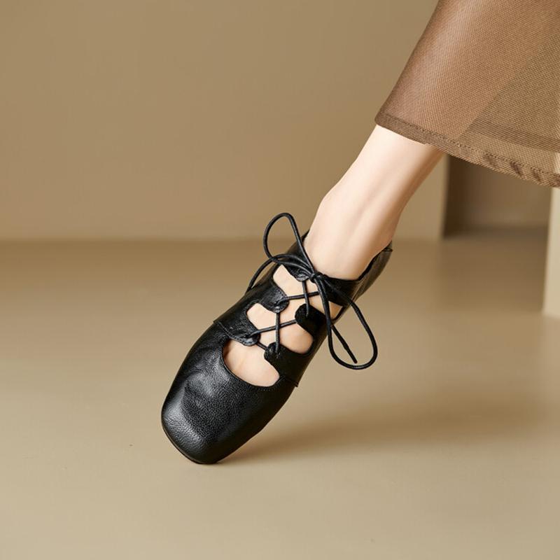 Fashion NEW Spring/Autumn Women Pumps Square Toe Chunky Heel Shoes Genuine Leather Shoes for Women Cross-tied Mary Janes Lace-up Shoes