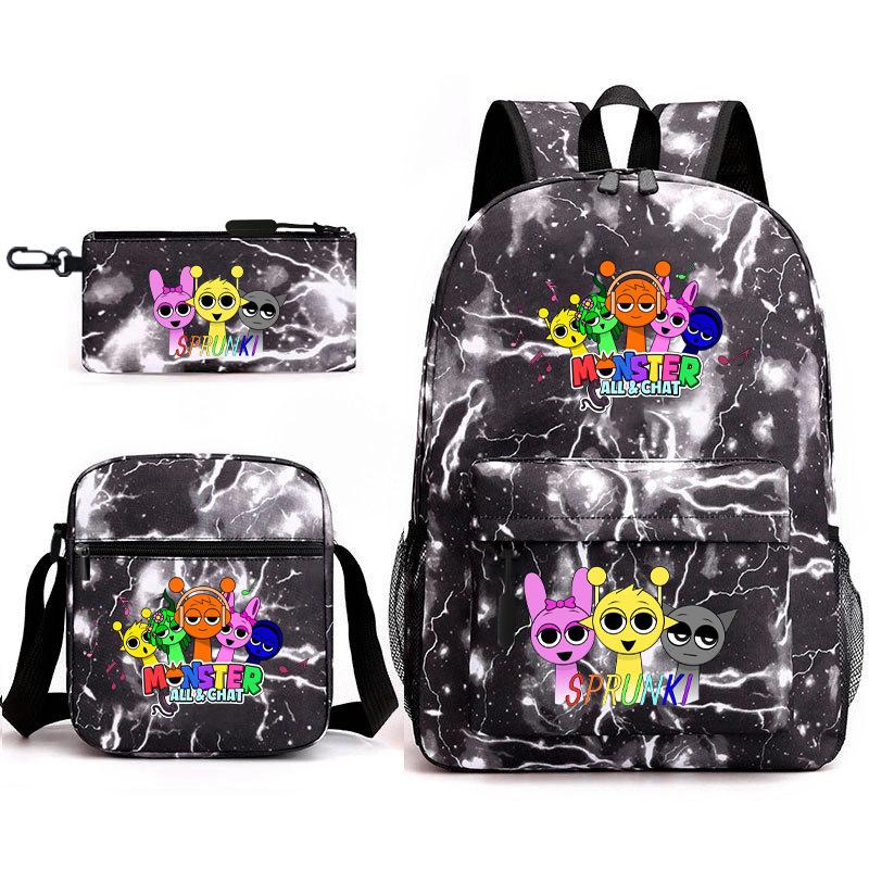 Rhythm box game merchandise student bag sprunki cartoon starry sky backpack leisure bag 3-piece set D