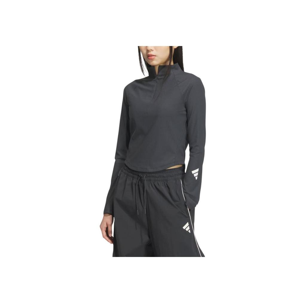 adidas Climacool Future Gestreiftes Schnelltrocknendes Kühles Sportliches Casual Langarm Raglan T-Shirt Damen Tops Carbon-Schwarz Leuchtend-Weiß JM4278