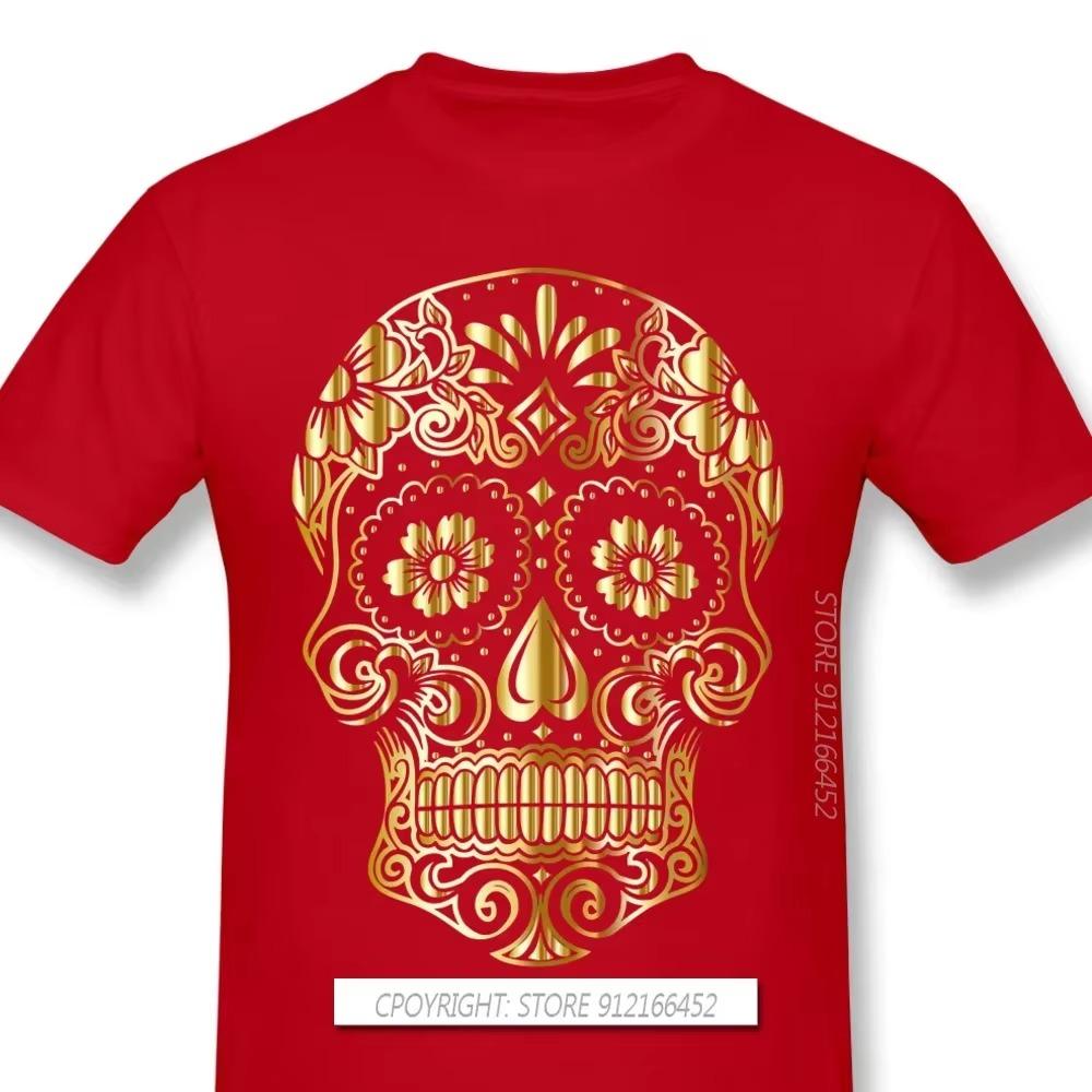 2023 New Men's 100% Cotton Hip Hop Fashion Leisure Fun Gold Skull Print Pattern High Quality Comfortable Street Fitness