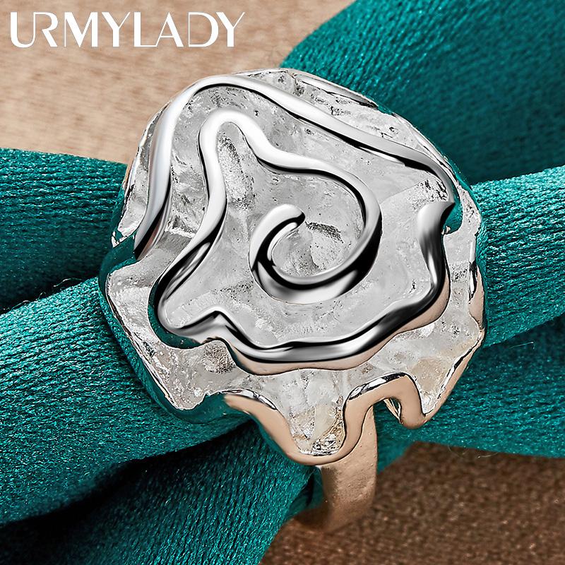 925 Sterling Silver Rose Flower 6-10 # Pierścionek dla kobiet Wedding Party Fashion Charm Biżuteria