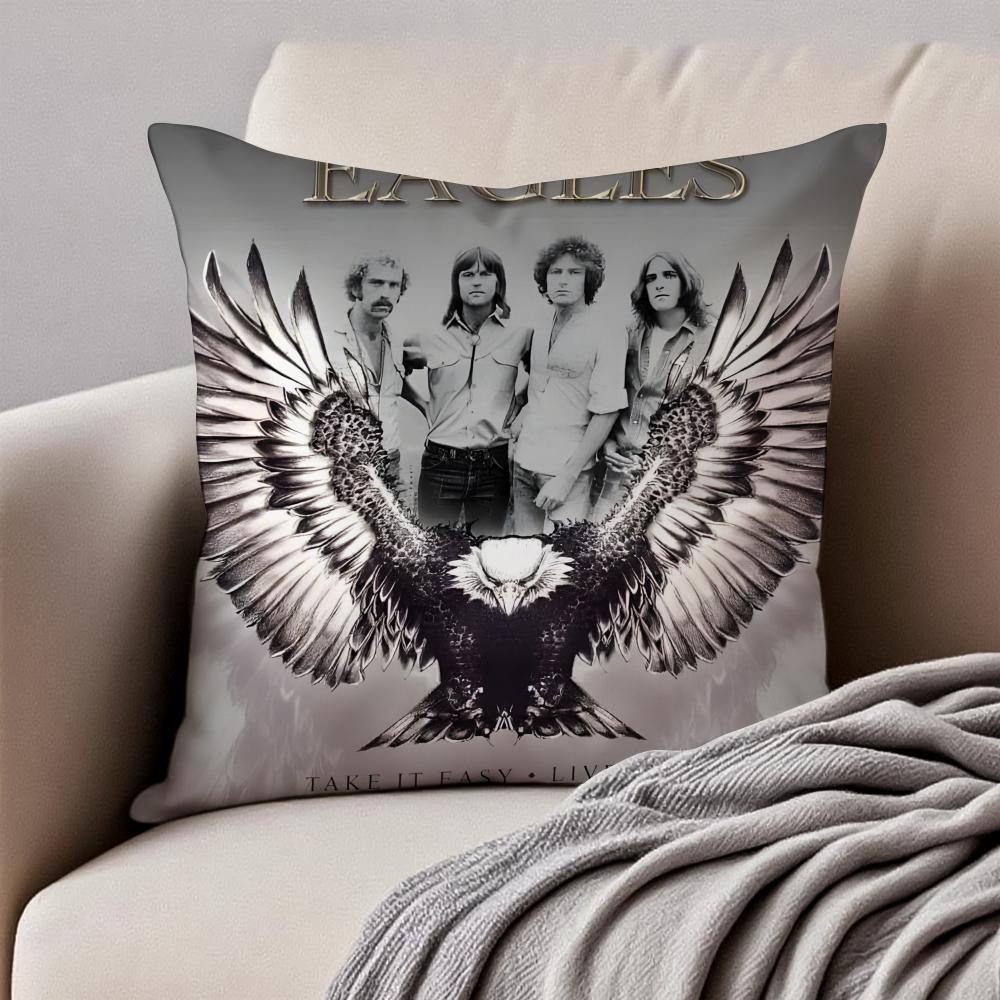 Classic Rock Band T-The Eagles Cushion Cover Pillowcase Anti-dustmite Invisible Zipper Short Plush Sofa Cushion