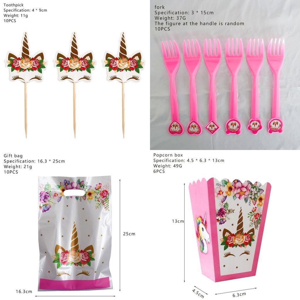 Wreath Unicorn Kids Birthday Party Supplies Colorful Tableware Plates Cup And Forks