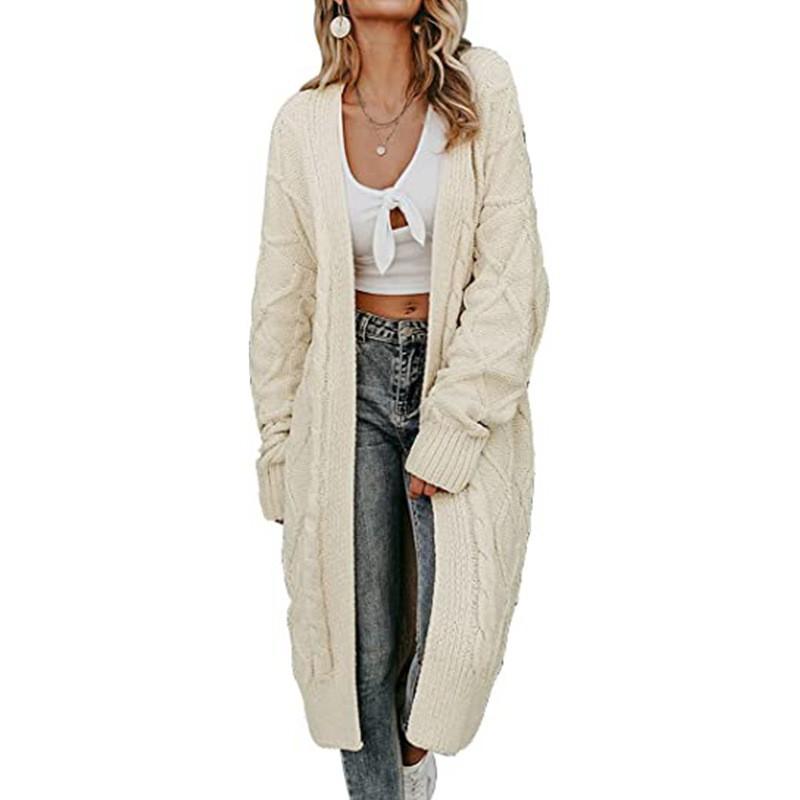 Womens Oversized Knit Cardigan Sweater Long Sleeve V-Neck Loose Fit Chunky Cable Winter Coat