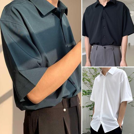 

Мужская рубашка с отложным воротником, дышащая полиэстеровая повседневная рубашка, мужской летний свободный топ, подарок на день рождения