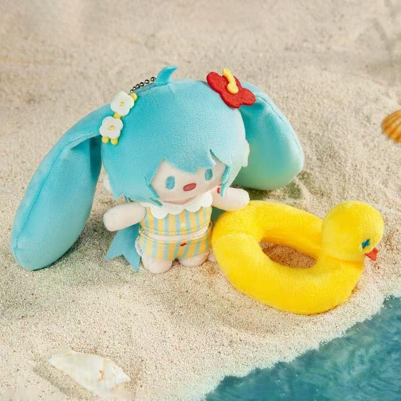 Kawaii Hatsune Miku Summer Duck Float Plush Keychain Miku Merchandise Anime Cartoons Plush Keychain Holiday Gift for Girlfriend