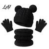 Five Finger Winter Gloves for Toddlers Kids Warm Knit Set Bear Ear Hat Fleece Lined Neck Gaiter & Weather Resistant Thermal Set Full Gloves,