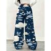 Women's casual wide-leg sweatpants, floral design, loose fit, drawstring design, with pockets