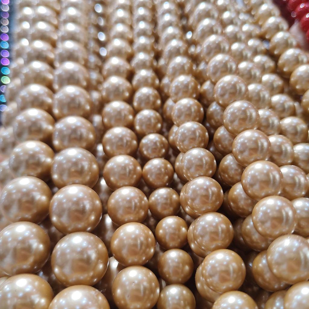 Champagne Color Imitation Shell Pearl Beads 6-12mm for DIY Jewelry, Round Spacer Beads, Loose Beads