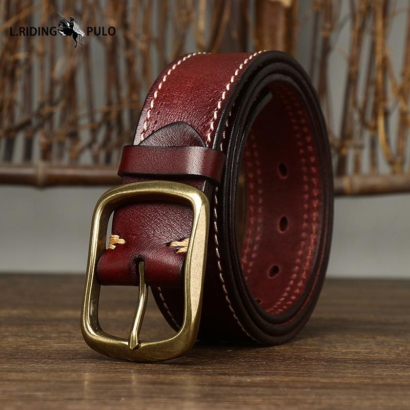 Fashionable Retro Leather Belt for Men Genuine Leather Pure Cowhide Copper Buckle Casual Jeans Belt