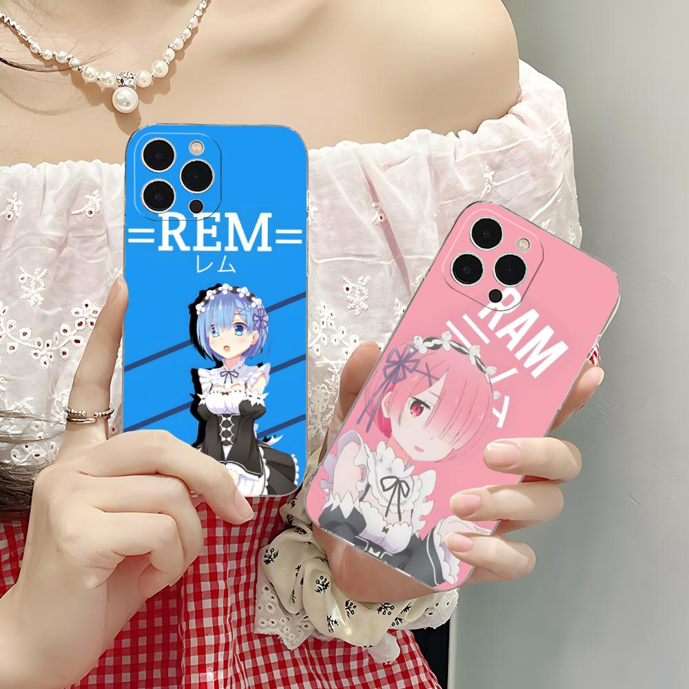 RE REM RAM Emilia Phone Case for iPhone 16 15 14 13 12 11 X XR XS 8 6 Pro Max Plus Mini Clear Colour Printing Pretty Cellphones