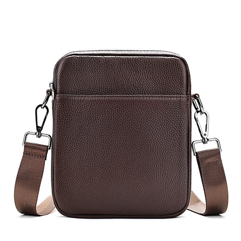 Head Layer Cowhide Leather Shoulder Bag Retro Men s Small Square Vertical Black Versatile кофейный