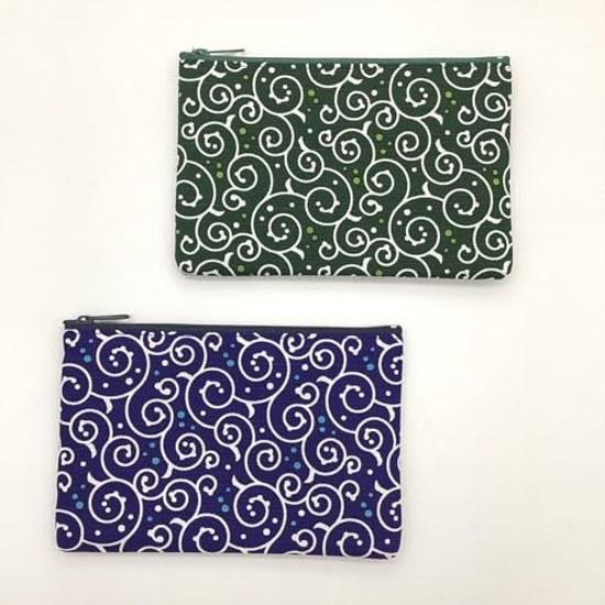 Kyosuke Japan-made Cotton Pouch Cosmetics Makeup Approximately 1912.5cm Cosmetic Travel Small Items Flat Dot Arabesque Navy Japanese Pattern
