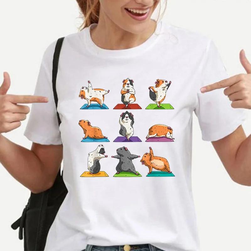 

Yoga Guinea Pig Printing T Shirt Unisex Cool Summer Casual T Shirt Women Clothing Fashion Graphic T Shirts Aesthetic Clothes Y2k S