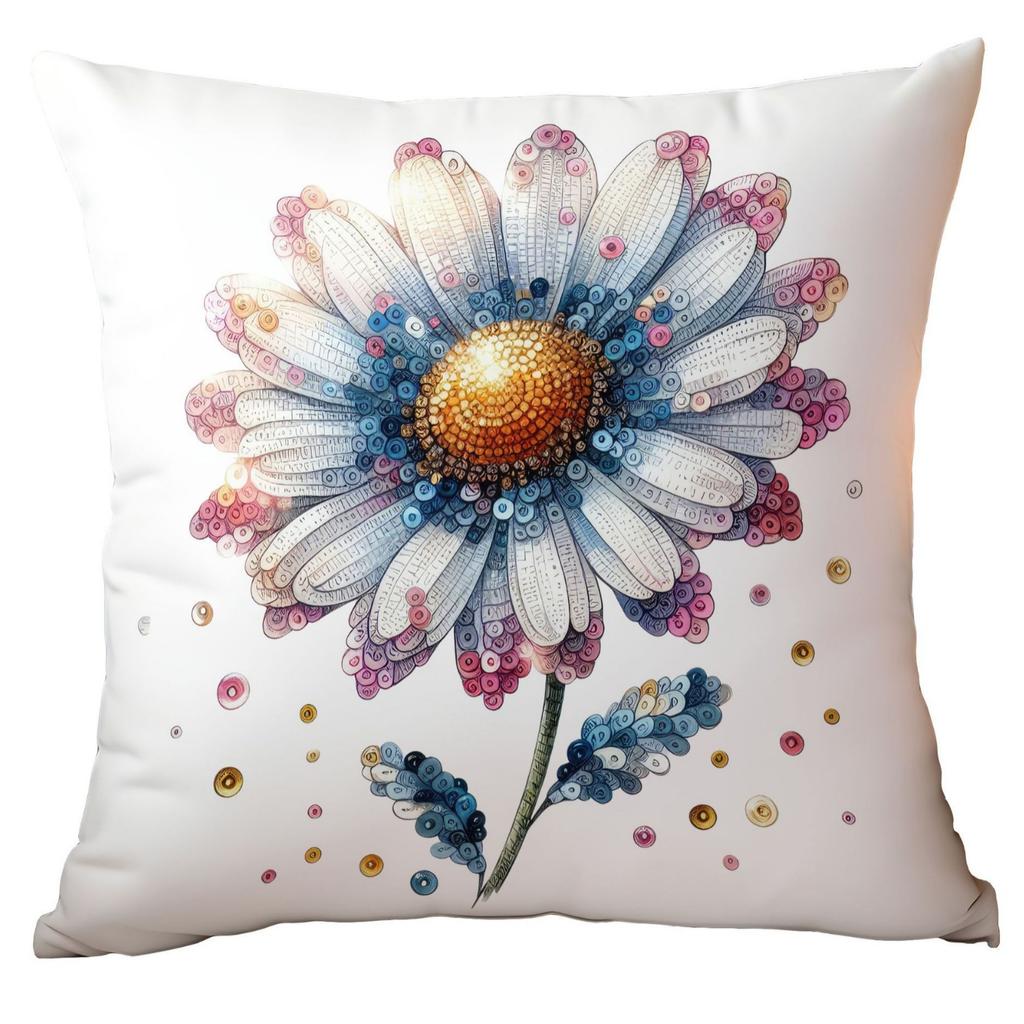 New Glitter Daisy Printed Pillowcase Light Luxury Floral Home Living Room Sofa Cushion Pillowcase