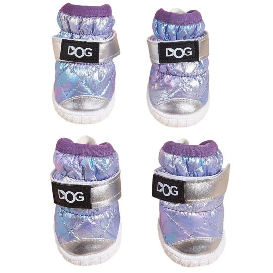 4 шт. обувь для домашних животных, нескользящая водонепроницаемая крепежная лента, утолщенная теплая ветрозащитная обувь для защиты лап для собак M фиолетовый