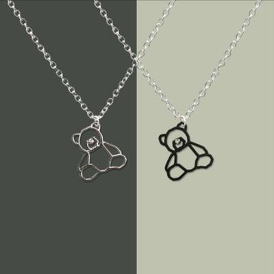 Black and White Cut-out Bear Necklace Pendant Necklace for Women Men Girlfriend Couple Lover Jewelry Gift